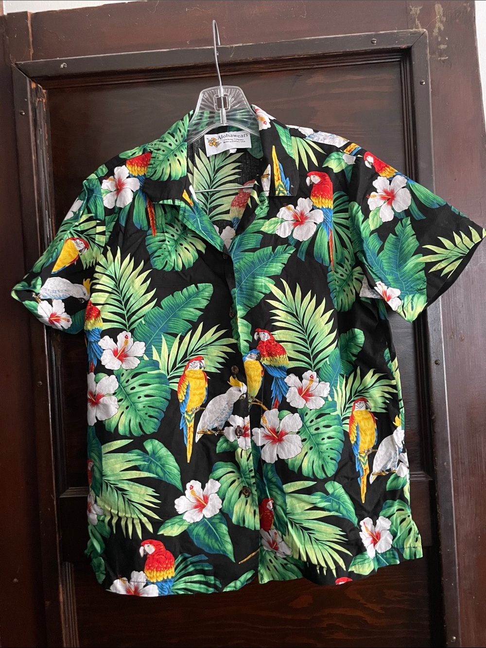 Tropical Parrot Print Hawaiian Shirt - Black